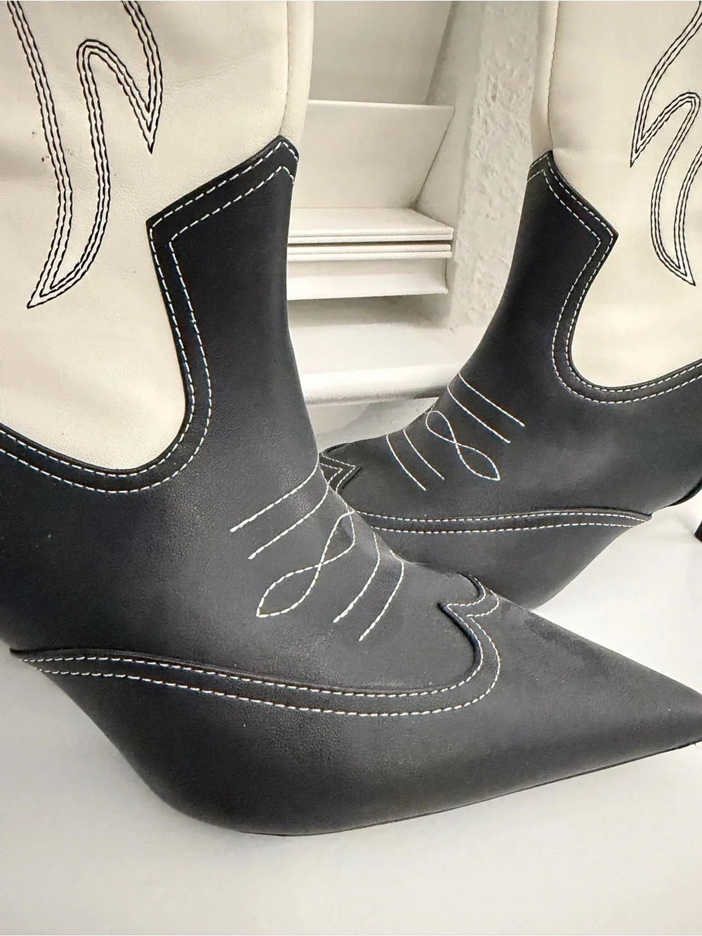 INC International Concepts Black and White Pointed-Toe Over-the-Knee Boot